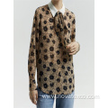 Lapel Tied Up Printed Long Sleeved Shirt